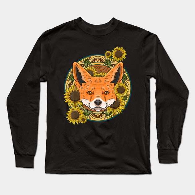 Fox Pineapple Sunflower Funny Animal Fruit Flower Long Sleeve T-Shirt by JaydeMargulies